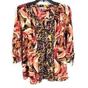 Figueroa & Flower Pink Floral Blouse Shirt Womens Plus Size 2X 3/4 Sleeves